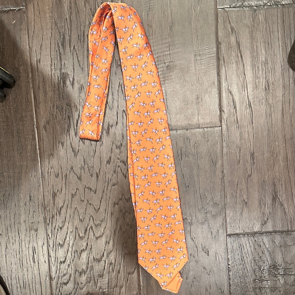 Hermes Orange Silk Tie with Fox Motif